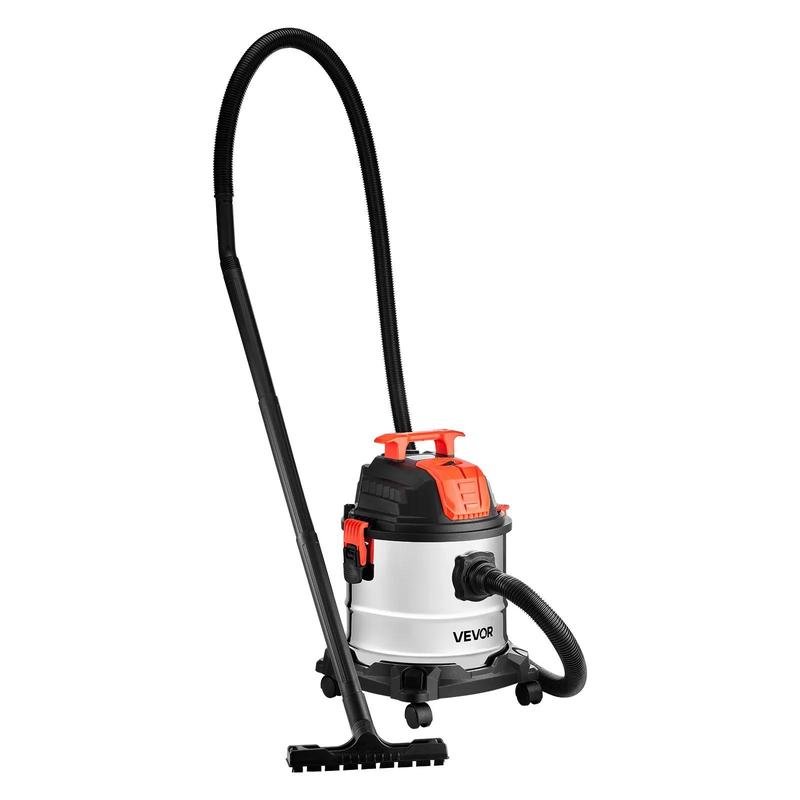 Aspiradora industrial VEVOR, 5.8 galones (21.9 litros) para uso en seco y húmedo, 4 HP de potencia máxima con autolimpieza de un botón, doble filtro, 900 W de potencia de entrada, manguera de 3.17 cm x 2.13 m, cable de 3 m, tanque metálico para obras, tal
