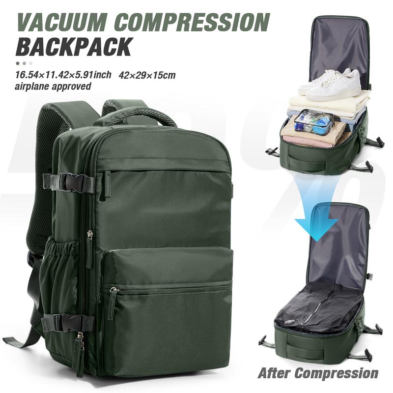 Mochila de viaje con cierre hermético al vacío, diseño unisex, tamaño homologado como equipaje de mano para viajes en avión, mochila portátil con bomba y sistema de vacío, color negro/verde/gris-marrón.