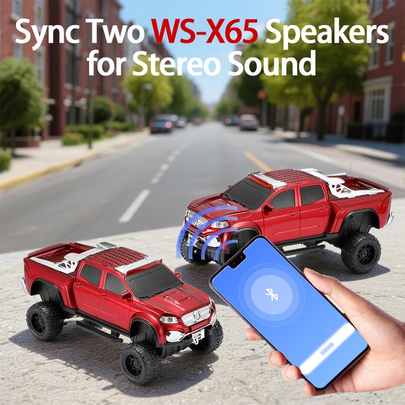 Altavoz Bluetooth para coche WSTER WS-X65 con luz LED, interfaz AUX, USB, FM, TWS y puerto USB tipo C. Función de carga. Audio estéreo. Batería recargable. Dispositivo portátil de transmisión inalámbrica.
