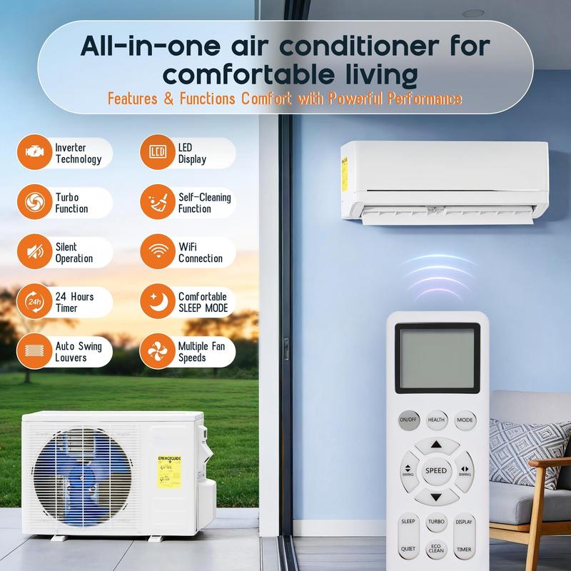 [¡¡¡SE ENVÍA EN 2 CAJAS!!!] Aire acondicionado mini split con bomba de calor de 12000 BTU a 36000 BTU, aire acondicionado inverter sin conductos, enfría hasta 750-2500 pies cuadrados, de bajo consumo energético con autolimpieza, cable de alimentación y to