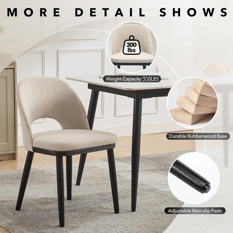 Juego de 4 sillas de comedor de madera Garvee, sillas tapizadas para cocina y comedor con respaldo curvo y patas de madera, silla de comedor moderna de tela estilo granja para restaurante/cafetería, color beige.