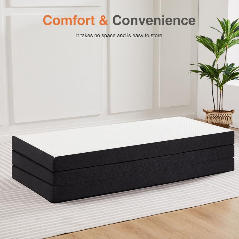 【Oferta】Colchón plegable Sweet Furniture, cubrecolchón de espuma viscoelástica plegable en tres partes para camping, cubrecolchón plegable con funda lavable