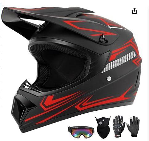 Conjunto de casco para motocross con certificación de seguridad para jóvenes y adultos, que incluye guantes y gafas | Equipo de protección de seguridad para motocross, ATV y conducción todoterreno.