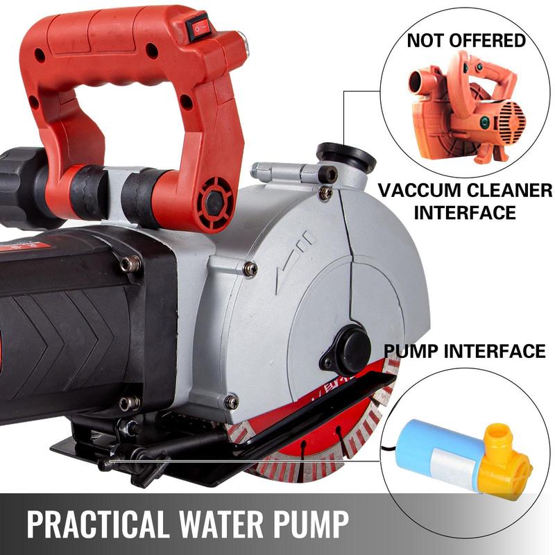 Máquina de ranurado de pared VEVOR 5800W con ancho de corte de 38 mm/1,5", profundidad de corte de 52 mm/2", ranuradora de pared con 8 hojas de sierra de 6,3" de diámetro y 5000 rpm, conformado en una sola pasada y sin polvo.