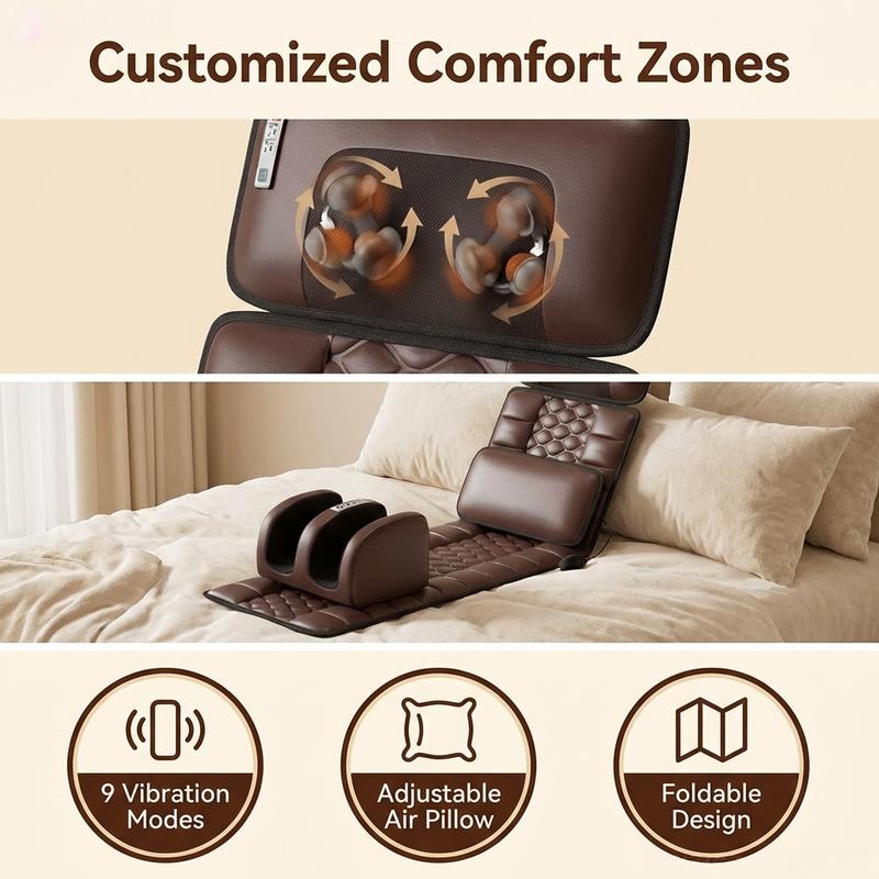 Esterilla de masaje plegable de cuerpo completo con masaje de amasado shiatsu para cuello y piernas, 【NOTA: la parte trasera solo vibra】masaje de vibración ajustable para la espalda, un masajeador eléctrico multifuncional y un regalo ideal para cumpleaños