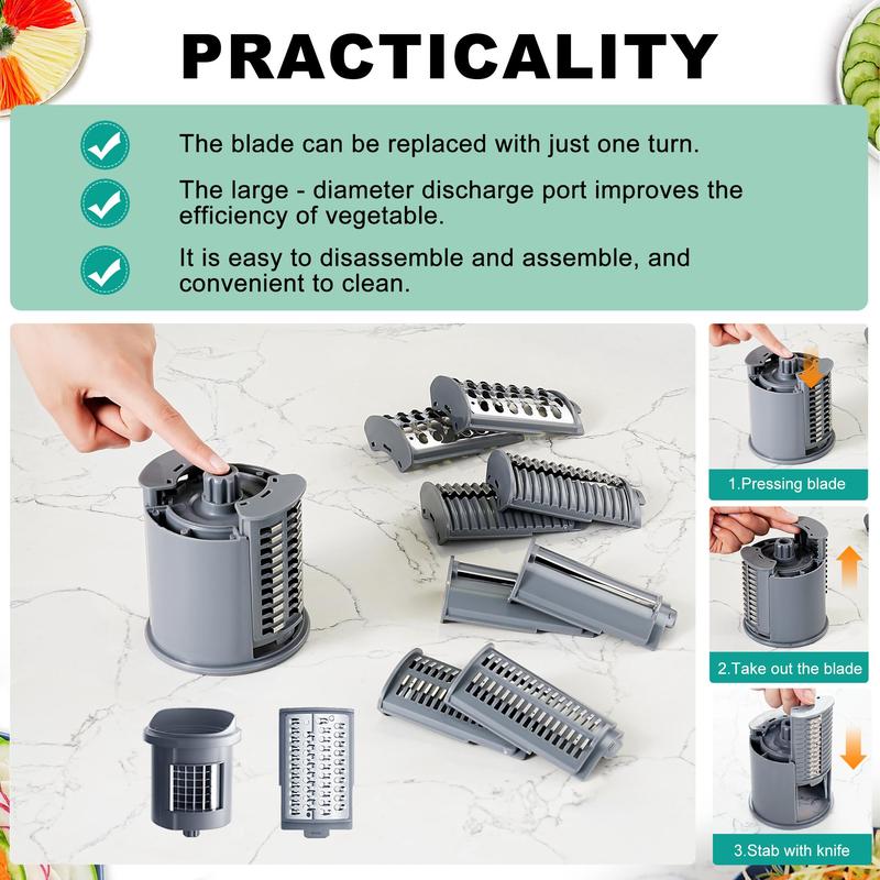 Cortador eléctrico de verduras y picador de alimentos ZQOZQO - Rallador de queso rotativo - Modelo de 6 cuchillas con función de picado o modelo de 8 cuchillas para un corte versátil, herramienta de cocina para una preparación rápida de alimentos.
