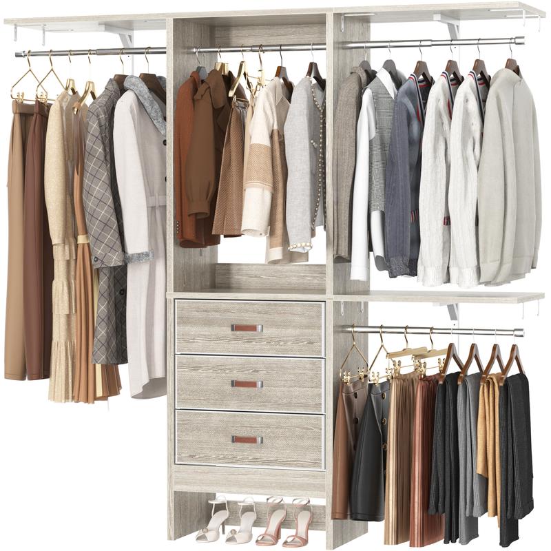 Armario vestidor Cyclysio de 152 cm de ancho con 3 compartimentos - Organizador de armario resistente de 1,5 m con cajones, barras para colgar ropa, 3 estantes y paneles ajustables, muebles para espacios pequeños, ideas de organización del hogar para habi