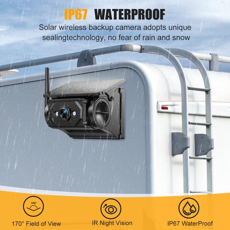 Cámara de visión trasera magnética inalámbrica para autocaravanas, batería recargable USB-C y alimentación solar, configuración inalámbrica, pantalla HD 1080P de 7" con visión nocturna y grabación en memoria, imán sin instalación, cámara de salpicadero pa