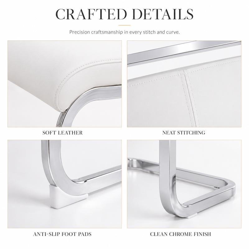 Sillas de comedor modernas, silla lateral tapizada de respaldo alto en piel sintética PU con patas de metal cromado en forma de C para comedor, cocina, tocador, patio, club, silla de oficina para invitados (juego de 4) (blanco + piel sintética PU) Sillón