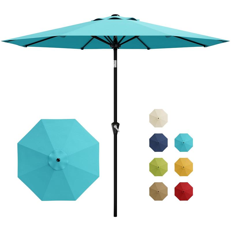 Sombrilla de exterior Garvee Modern de 300 cm (9 pies) resistente con luces LED solares, estructura de 8 varillas de alta resistencia, doble inclinación de 30°, manivela de fácil uso, sombrilla de protección solar resistente a la intemperie para jardín, b