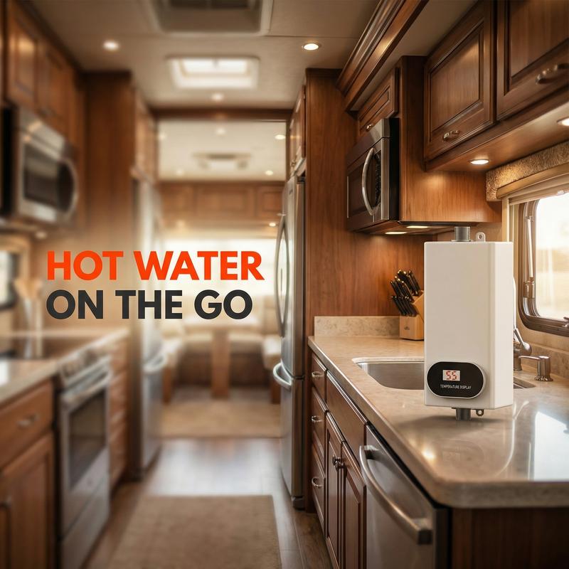 Calentador de agua eléctrico instantáneo de 3500 W con cabezal de ducha y pantalla LCD. Agua caliente instantánea. Fácil instalación para baños, cocinas y caravanas. Electrodomésticos de acero inoxidable blanco. #SummerVibes