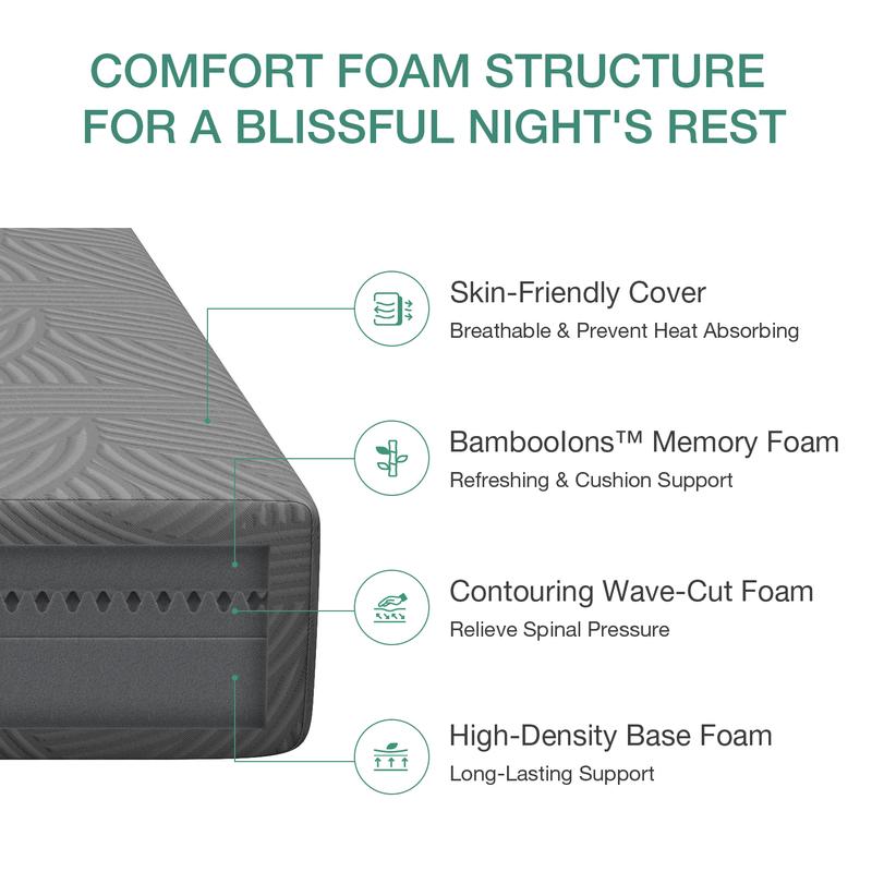 Colchón de espuma viscoelástica Novilla de 10/12/14 pulgadas, colchón de espuma viscoelástica con gel para un descanso nocturno fresco, alivio de la presión, certificado CertiPUR-US, artículos esenciales para dormitorios, decoración del hogar