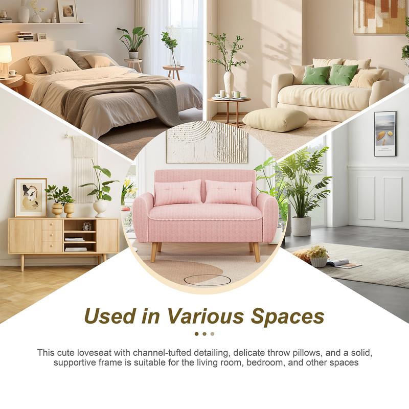 Sofá cama Walsunny Chaise Lounge, sofá de dos plazas moderno y pequeño, sofá diván modular de lujo en tela de lino con cojines de respaldo para sala de estar, apartamento, conjunto de sofá seccional beige