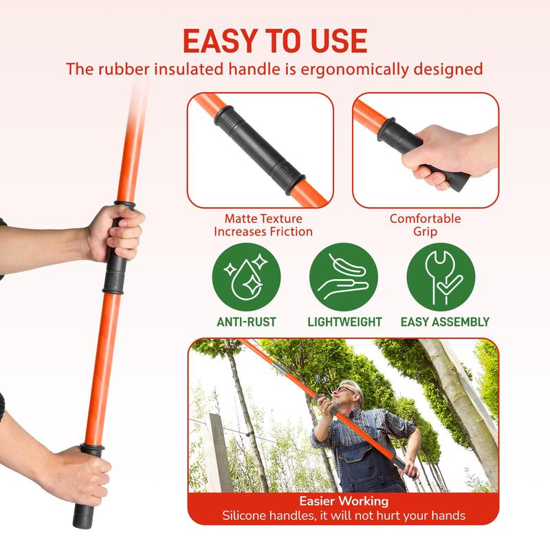 Sierra de pértiga manual para podar árboles, podadora extensible de 3,6/8/9 m, hoja de acero afilada y tijeras, cortador de ramas altas con mangos largos y ligeros de fibra de vidrio de 20 cm, para podar palmeras y arbustos.