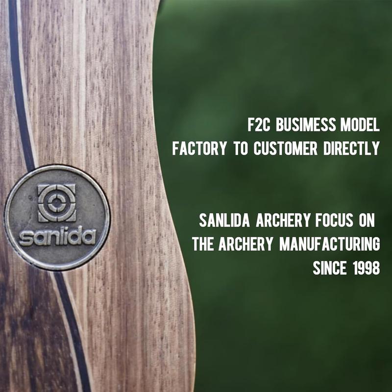 Sanlida Eagle X9 Nuevo arco recurvo estándar RTH de 58" con flechas para adultos y cazadores, paquete de arco recurvo desmontable de madera para exteriores y práctica de 25 a 60 libras.