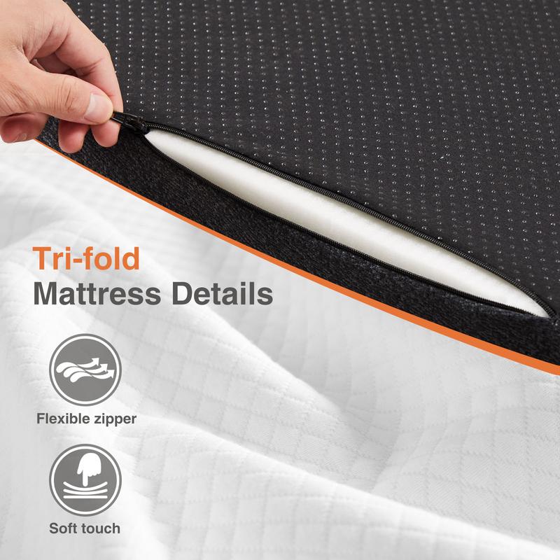 【Oferta】Colchón plegable Sweet Furniture, cubrecolchón de espuma viscoelástica plegable en tres partes para camping, cubrecolchón plegable con funda lavable