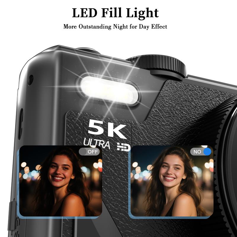 Cámara digital 5K 2026, cámara retro portátil, cámara digital de 180° con pantalla abatible, cámara para vlogging con zoom digital 18X, cámaras para fotografía, cámara de viaje compacta para adolescentes, regalos de verano
