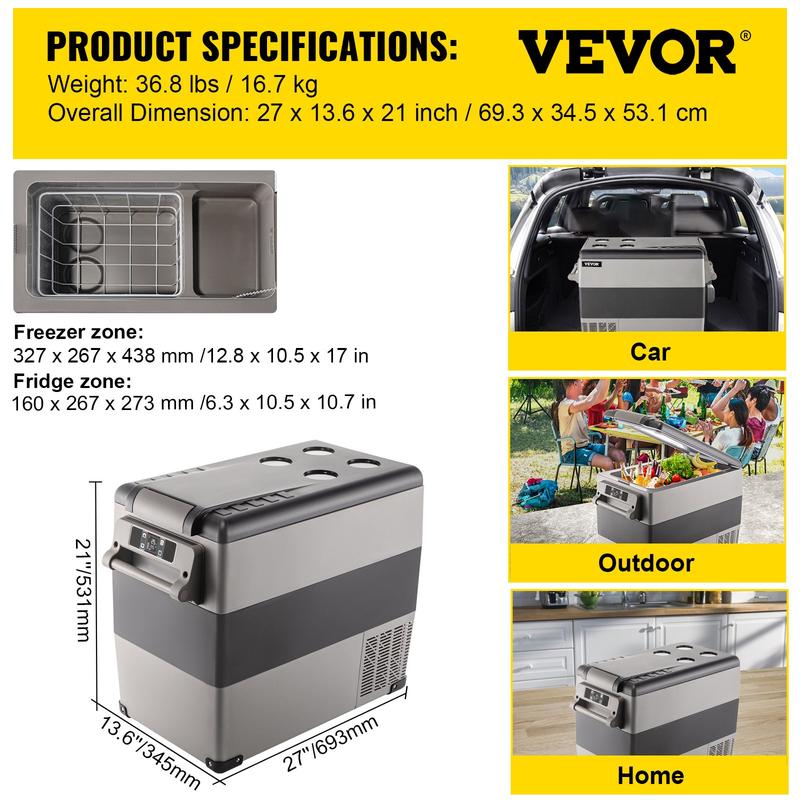 Refrigerador portátil de 12 voltios con enfriamiento rápido y control por aplicación (-4℉~68℉). Nevera para coche con alimentación de 12/24 V CC y 110-240 V CA para viajes, camping y uso doméstico.