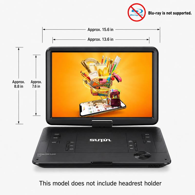 Reproductor de DVD portátil de 17,9" para niños, pantalla giratoria HD grande de 15,6", altavoces estéreo de alto volumen, sin restricción de región, batería de gran capacidad de 6 horas, control remoto, compatible con CD/USB/tarjeta SD/sincronización de 