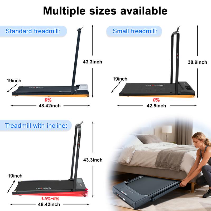 Cinta de correr plegable OVER SELF, 6.2 MPH, portátil, con control remoto y asa, fácil de guardar debajo del escritorio, equipo de gimnasio en casa, Summervibes.