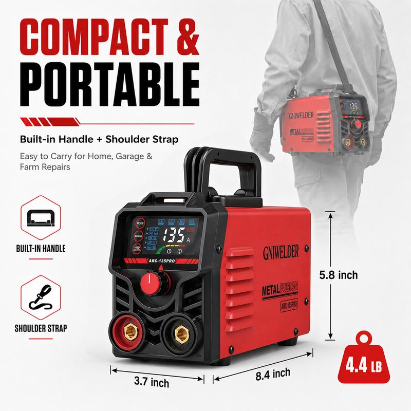 Soldadora de arco portátil GNIWELDER de 110 V, mini máquina de soldadura por arco con varillas de soldadura E6013, cable de alimentación de cobre puro, cables de soldadura de 2 m, gran pantalla LED, selección inteligente de varillas, arranque en caliente,