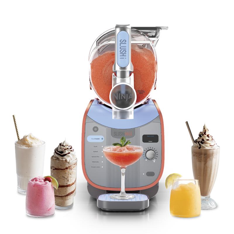 Licuadora Ninja SLUSHi Max Smart Frozen Drink Maker de 4.4 litros (150 oz) en azul y melocotón con tecnología Slushi Assist para granizados perfectos. Licuadora portátil USB para batidos.