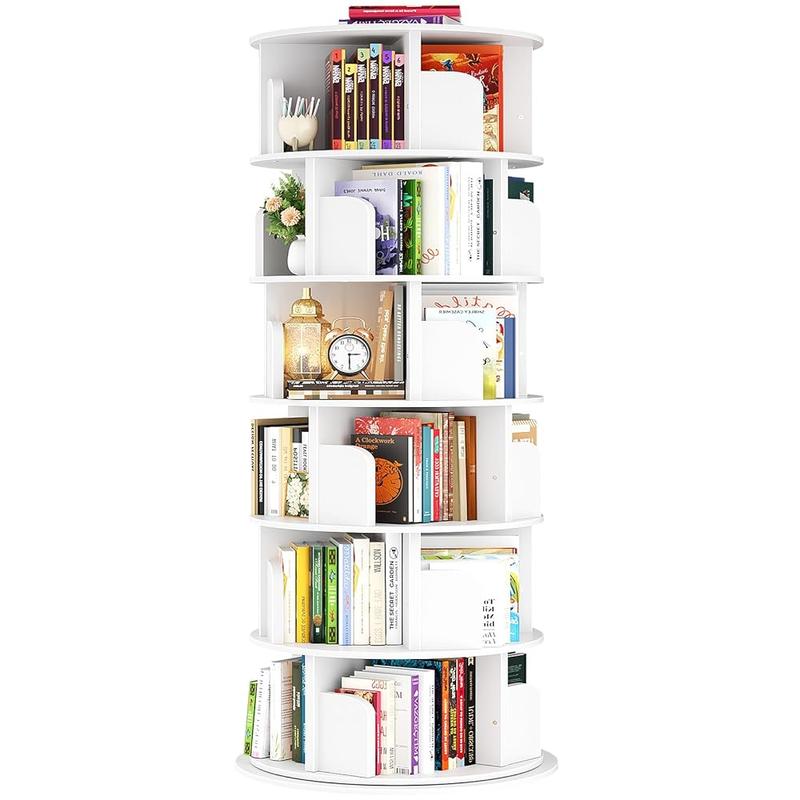 Estantería giratoria Homieasy de 4/5/6 niveles, torre de estantería giratoria de madera con exhibición de 360°, estantería de pie con almacenamiento, estantería giratoria de esquina para espacios pequeños, dormitorio, sala de estudio.