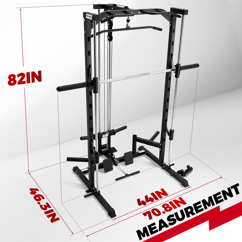 Máquina Smith multifuncional RitFit PSR05 con 13 accesorios incluidos. Máquina Smith, máquina de sentadillas, jaula de potencia, sistema de gimnasio en casa, estación de gimnasio en casa, equipo de entrenamiento de fuerza (negro/rosa), máquina de ejercici