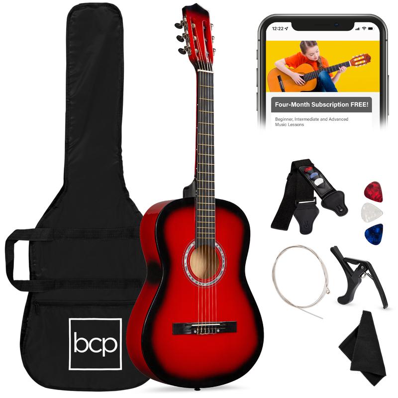 Kit de iniciación a la guitarra acústica para principiantes de 38 pulgadas con funda, correa y cuerdas.