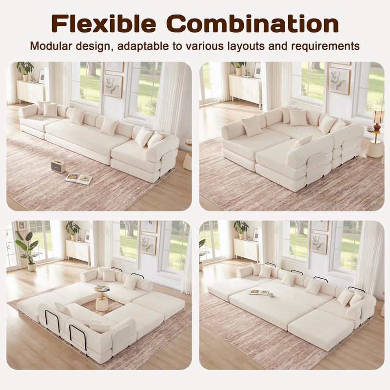 【1/2 Paquetes】Sofá cama convertible de 79-118" con 4 almohadas, sofá futón de pana 5 en 1 para espacios pequeños, sofá modular de suelo con estructura de forma fija, para cama de invitados y área de juegos para niños con funda lavable, sofá de peluche par