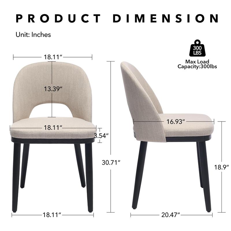 Juego de 4 sillas de comedor de madera Garvee, sillas tapizadas para cocina y comedor con respaldo curvo y patas de madera, silla de comedor moderna de tela estilo granja para restaurante/cafetería, color beige.