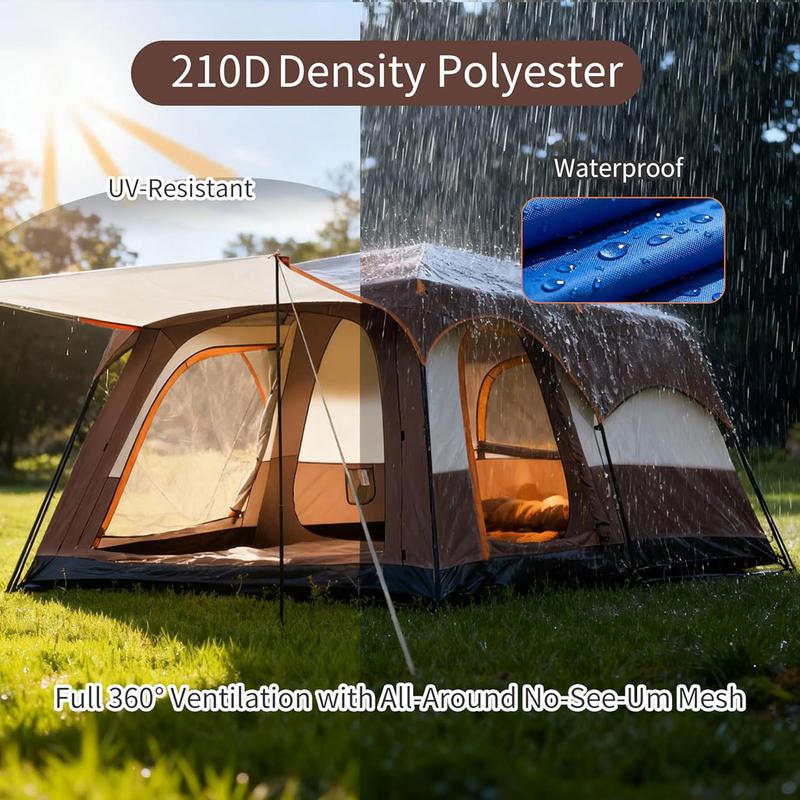 【Tienda de campaña impermeable】Tienda de campaña extragrande para 12 personas, impermeable, de montaje instantáneo, de poliéster Oxford, ligera, con ventanas de malla, doble puerta, fácil de montar. Accesorios de camping. Tienda de campaña para acampar. R