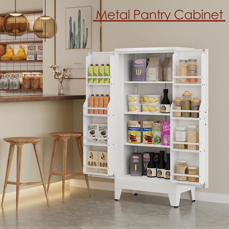 GEITIN Armario de almacenamiento metálico para despensa de cocina de 51,2", armario despensa con puertas y estantes ajustables, armario de almacenamiento de acero para cocina, comedor y sala de estar.