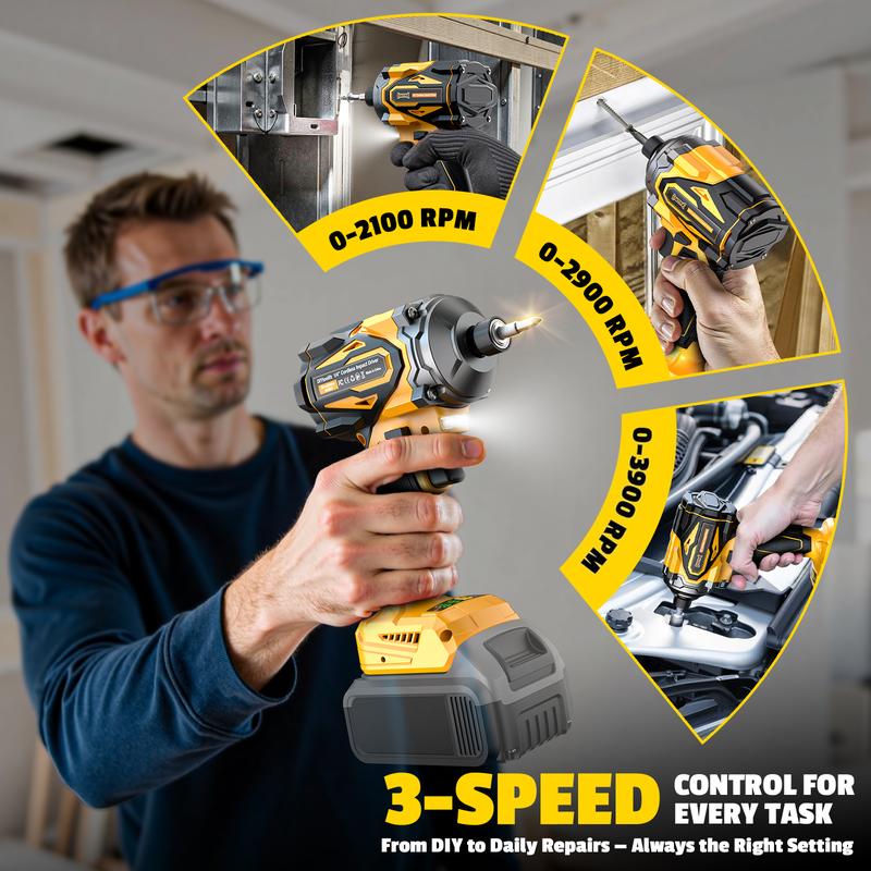 Atornillador de impacto inalámbrico de 1/4" compatible con baterías Dewalt/Milwaukee (¡solo herramienta!), taladro de impacto sin escobillas de 2800 in-lbs, 4 velocidades, 3900 RPM, herramienta compacta para construcción y hogar summervibes
