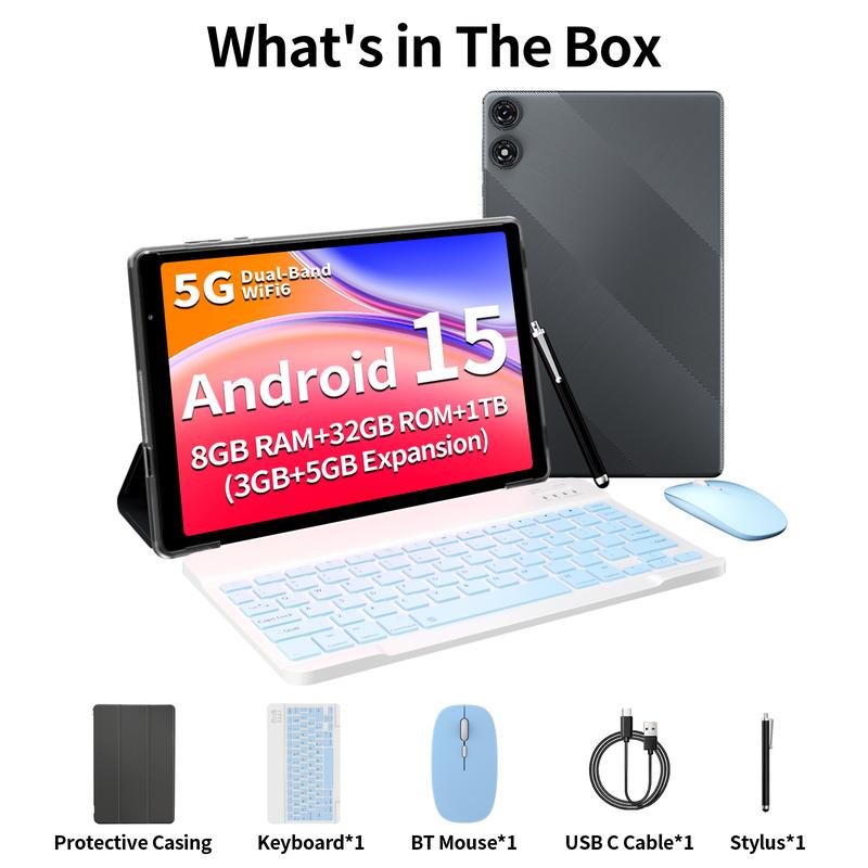 Tableta de 10 pulgadas con Android 16, WiFi 5G, 12 GB de RAM (3+9 GB), 32 GB de almacenamiento interno (1 TB), batería de 6000 mAh. Perfecta para trabajar y jugar. Mejora tu tecnología. Batería de larga duración. Dispositivo versátil. Regalo ideal para el