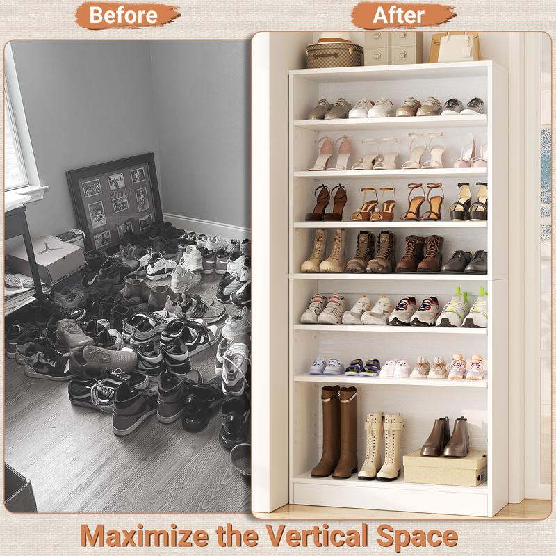 Zapatero vertical de madera de 8 niveles, organizador de armario resistente con estantes ajustables, mueble para pasillo con capacidad para 40-45 pares de zapatos.