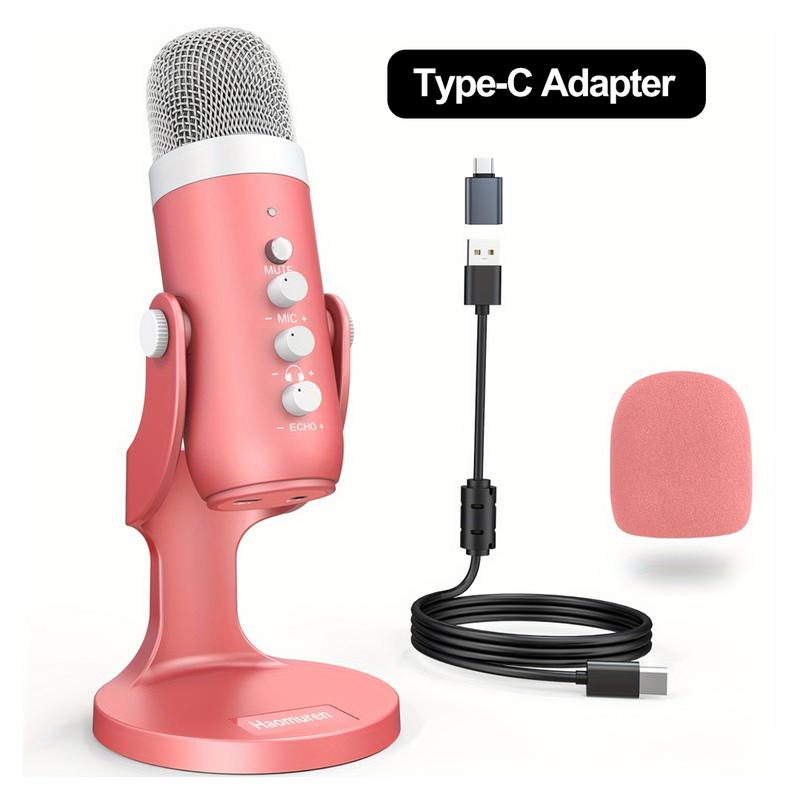 Micrófono de condensador USB Haomuren K66 [sin adaptador Lightning], micrófono para juegos de PC, micrófonos Plug & Play para PS4 y PS5. Ajuste de monitor y control de volumen, control de ganancia del micrófono, botón de silencio para TikTok, YouTube Podc
