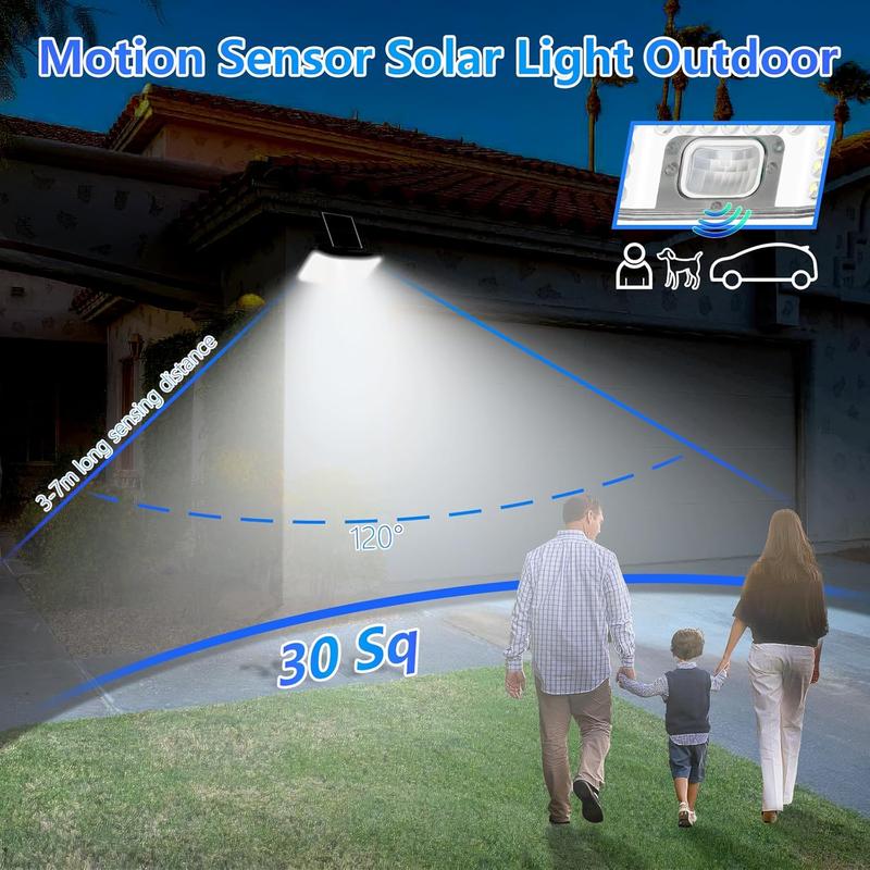 MATULSA 4/2 Luces solares con sensor de movimiento, focos LED solares con control remoto, luces de seguridad de 4000 lúmenes con sensor crepuscular, panel separado, 3 modos/IP65/cable de 5 metros, iluminación exterior para patio y garaje #SummerVibes,camp