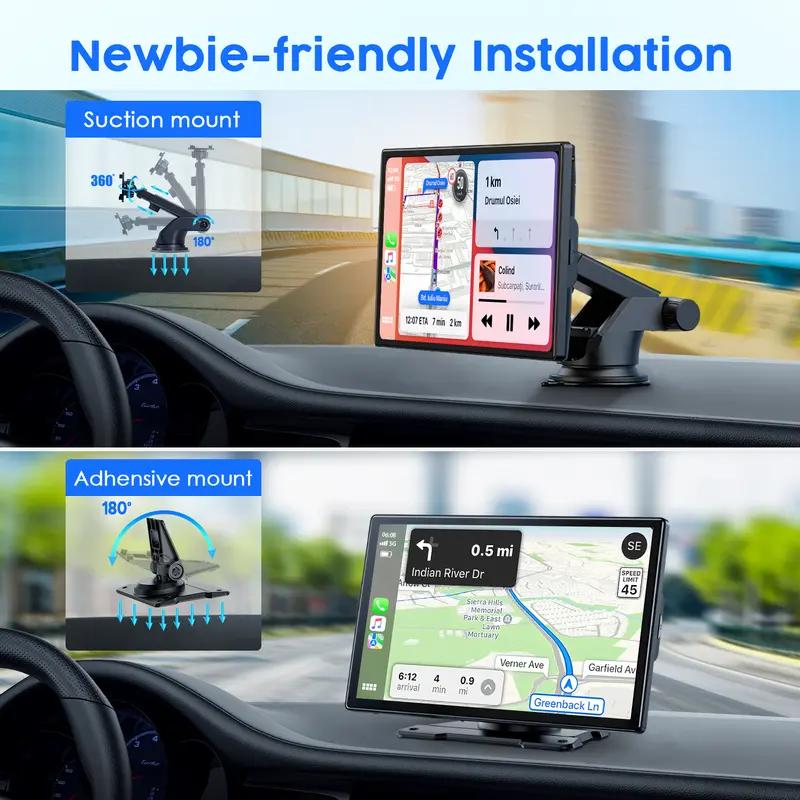 WHATOOK CarPlay inalámbrico portátil de 9 pulgadas con cámara de visión trasera 1080p, navegación GPS, Mirror Link, control por voz y Bluetooth para la actualización del sistema de audio del automóvil.