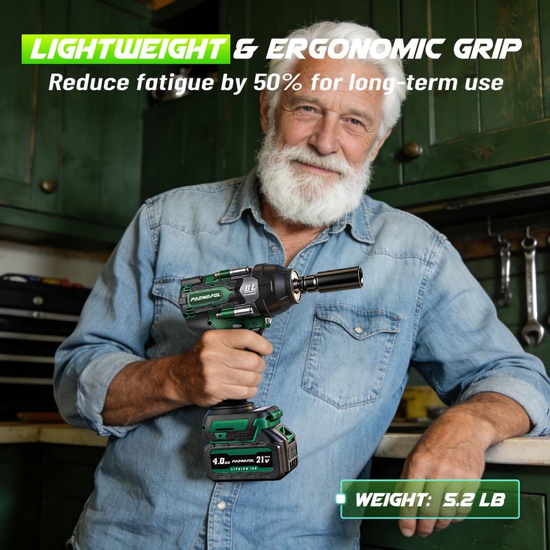 Llave de impacto inalámbrica PAOWAFOL 3 en 1, llave de impacto eléctrica sin escobillas con batería de 2×4.0, vasos, taladros, tornillos - Ideal para el coche y el hogar, regalo para la familia
