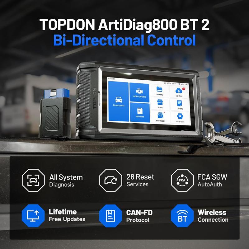 #ActualizaciónDeHerramientas | Escáner OBD2 TOPDON AD800BT 2, herramienta de diagnóstico automotriz con más de 28 funciones de reinicio de servicio para todos los sistemas, prueba activa, FCA Autoauth, CAN-FD, actualización gratuita de por vida y herramie