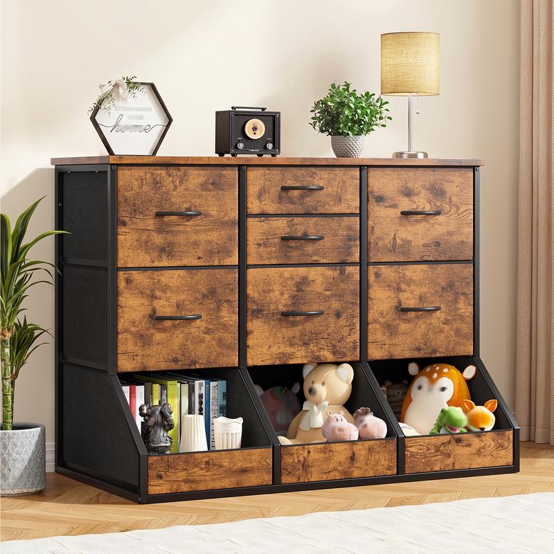 Organizador de almacenamiento Raybee de 99 cm de ancho con 7 cajones con cierre, 3 cajones con diseño de apertura espaciosa, estantería alta y librería para niños y niñas, cómoda moderna, mueble para el hogar que ahorra espacio para sala de juegos, aula, 