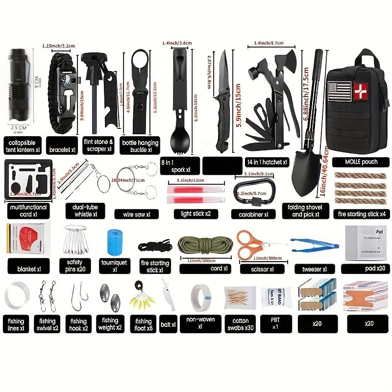 Kit de supervivencia de emergencia y botiquín de primeros auxilios, kit de supervivencia 149 en 1 para el Día del Padre: equipo de emergencia de grado militar con suministros de primeros auxilios y equipo con bolsa Molle, regalo de Navidad para hombres, p