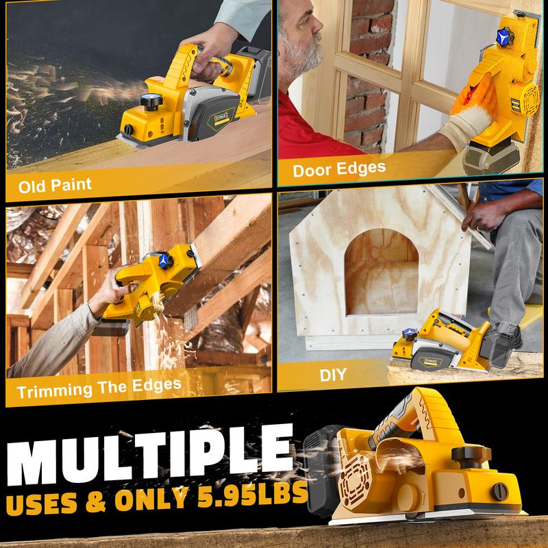 Cepilladora eléctrica inalámbrica de 8,25 cm (3-1/4") compatible con batería Dewalt de 20 V (¡batería no incluida!). Cepilladora de madera de 15000 RPM para carpintería y bricolaje en el hogar. Edge summervibes