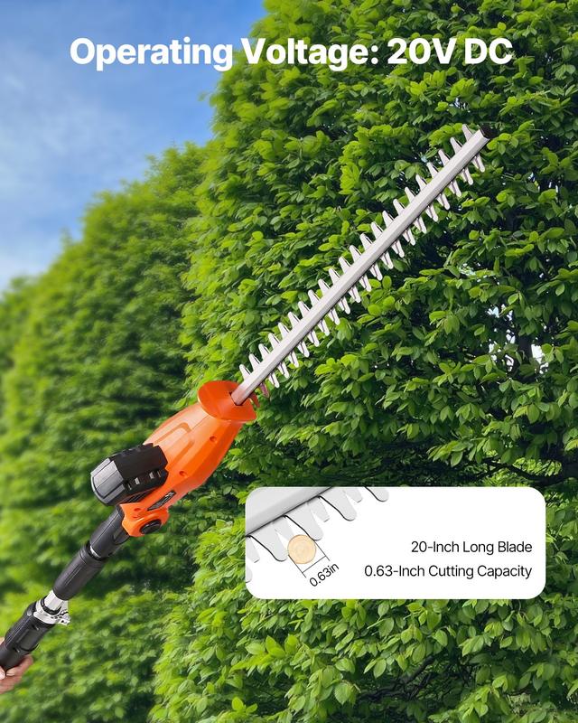 Cortasetos eléctrico inalámbrico, 20 V 1200 RPM con cuchillas de 20 pulgadas y diseño extensible, dispositivo portátil para exteriores.