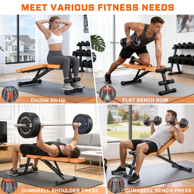 Banco de pesas ajustable Bearbro de 9 posiciones, banco de entrenamiento plegable tipo olímpico para gimnasio en casa, entrenamiento de fuerza de cuerpo completo, soporta hasta 800 libras.