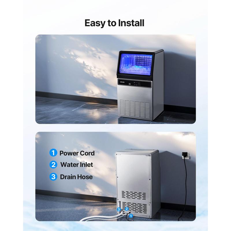 Máquina de hielo comercial, 130 libras/24 horas con almacenamiento de 33 libras, 45 cubitos por ciclo, de acero inoxidable, independiente o bajo mostrador, con pantalla LED y autolimpieza, para bar doméstico o restaurante.