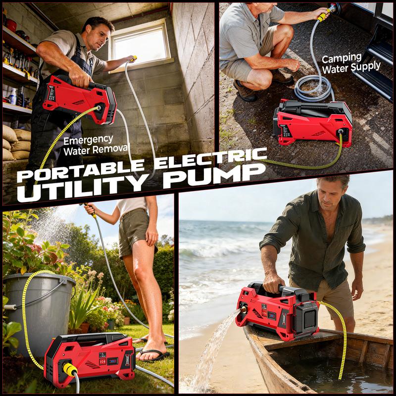 Bomba de transferencia de agua inalámbrica de 9.6 GPM compatible con batería Milwaukee de 18 V【¡SIN BATERÍA!】, bombas eléctricas para estanques, autocebante portátil para RV, tanques, drenaje de piscinas, riego de jardines summervibes