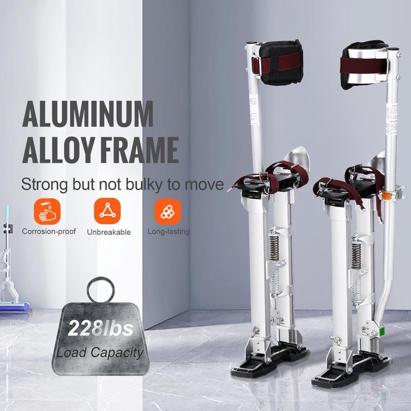 Zancos para paneles de yeso, zancos ajustables de aluminio de 45-76 cm con rodilleras protectoras, zancos de trabajo duraderos y antideslizantes para pintar, caminar y encintar paneles de yeso, color plata.
