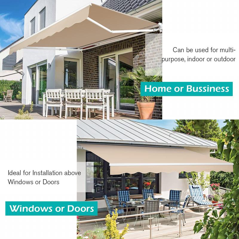 Toldo retráctil manual, resistente al agua, de poliéster, con manivela, para exteriores, ideal para patio, terraza, hogar, jardín o balcón. Toldo estético parasol.